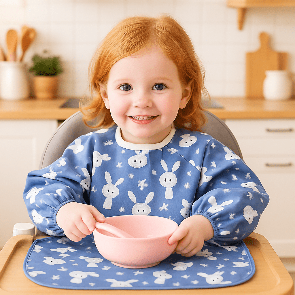 Bavoir manche longue | one - piece - three - purpose dining plate - NaylaBebe