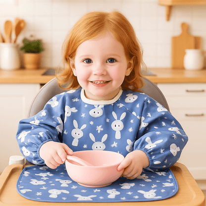 Bavoir manche longue | one - piece - three - purpose dining plate - NaylaBebe