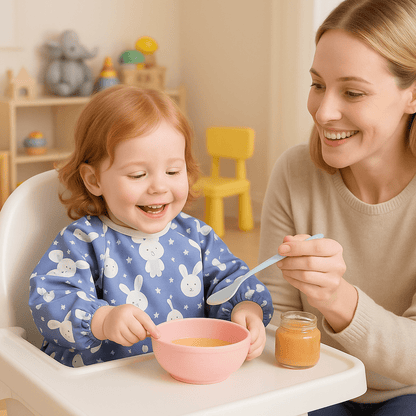 Bavoir manche longue | one - piece - three - purpose dining plate - NaylaBebe